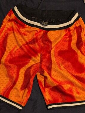 Men's Orange & Red Athletic Baggy Mesh Shorts